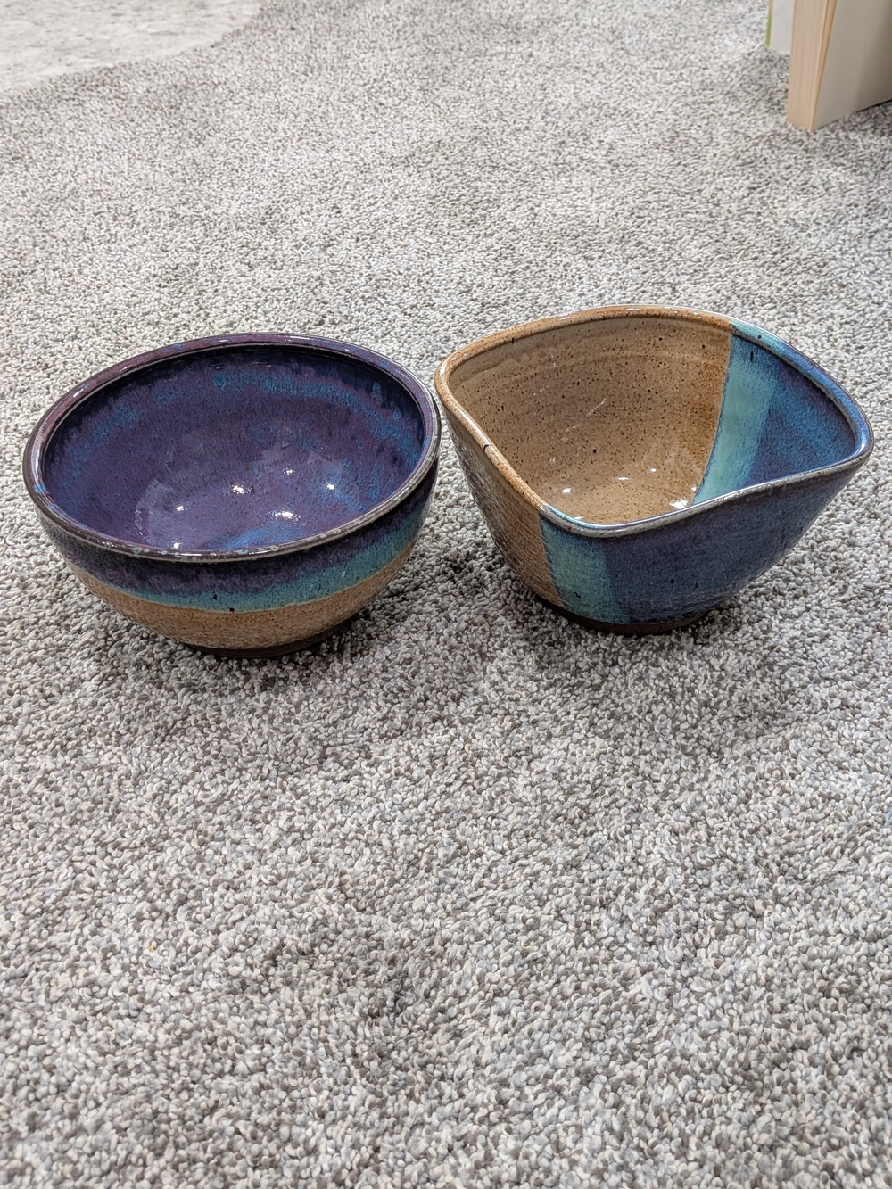 Vintage Bill Lynch Signed Pottery Bowls Glazed Purple Blue Set of 2 Studio Art